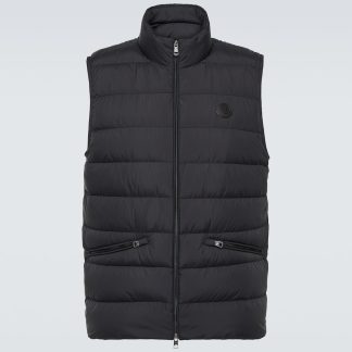 créateur de contrefaçons Moncler Gilet en cuir bordé de duvet Lechtal en noir