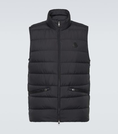 créateur de contrefaçons Moncler Gilet en cuir bordé de duvet Lechtal en noir