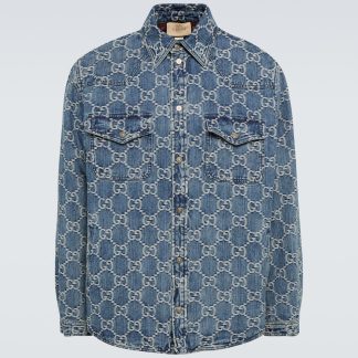 créateur de mode Gucci Veste en jean jacquard GG en bleu