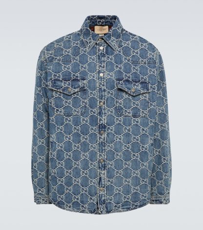 créateur de mode Gucci Veste en jean jacquard GG en bleu