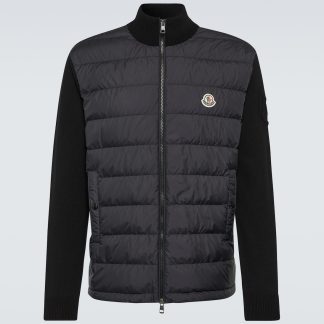 créateur de mode Moncler Veste en coton à panneaux de duvet en noir