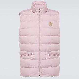 créateur en gros Moncler Gilet en cuir bordé de duvet Lechtal en rose