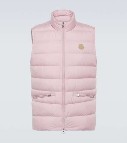 créateur en gros Moncler Gilet en cuir bordé de duvet Lechtal en rose