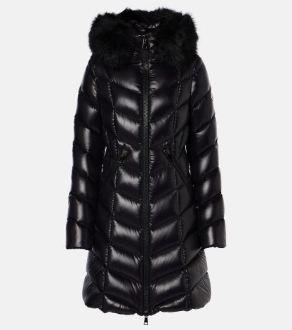 designer bon marché Moncler Manteau en duvet bordé de shearling Fulmarus en noir