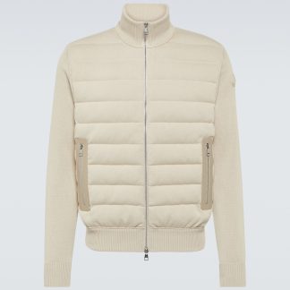 vente chaude designer Moncler Cardigan en coton bordé de cuir