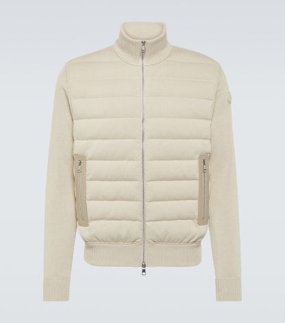 vente chaude designer Moncler Cardigan en coton bordé de cuir